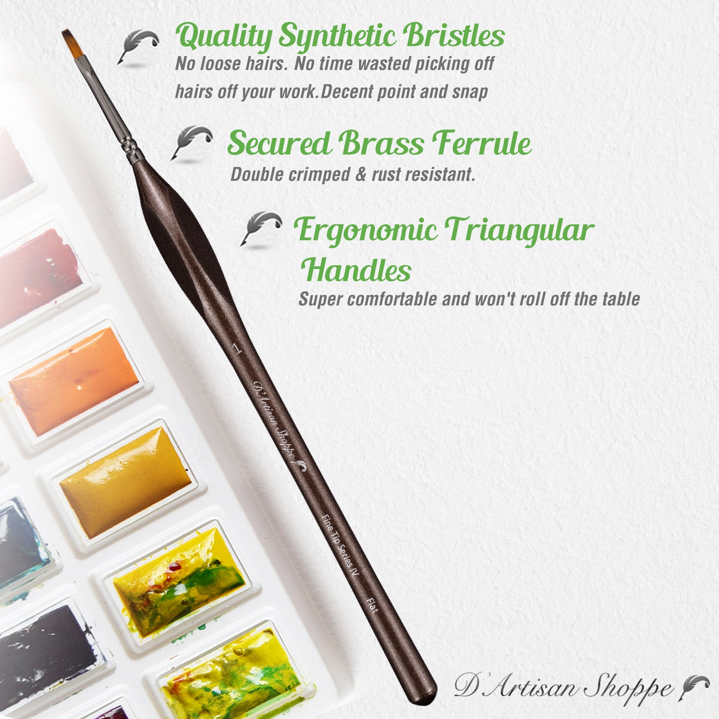 Fine Tip Flat 1 Detail Art Paint Brushes - 4pcs/set