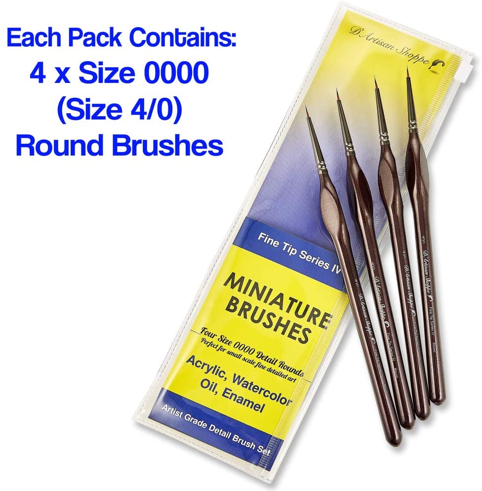 Fine Tip Round 0000 (#4/0) Detail Art Paint Brushes - 4pcs/set