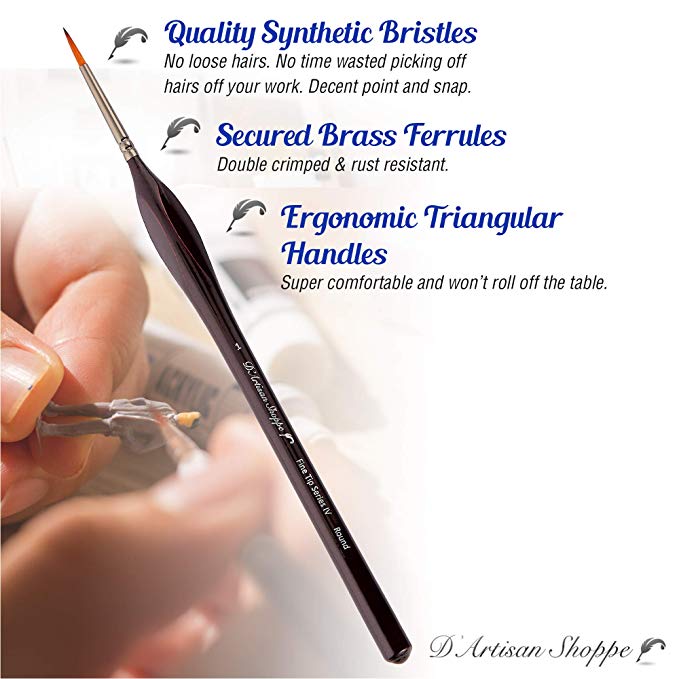 Fine Tip Round 1 Detail Art Paint Brushes - 4pcs/set