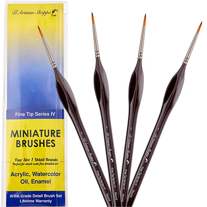 Fine Tip Round 1 Detail Art Paint Brushes - 4pcs/set