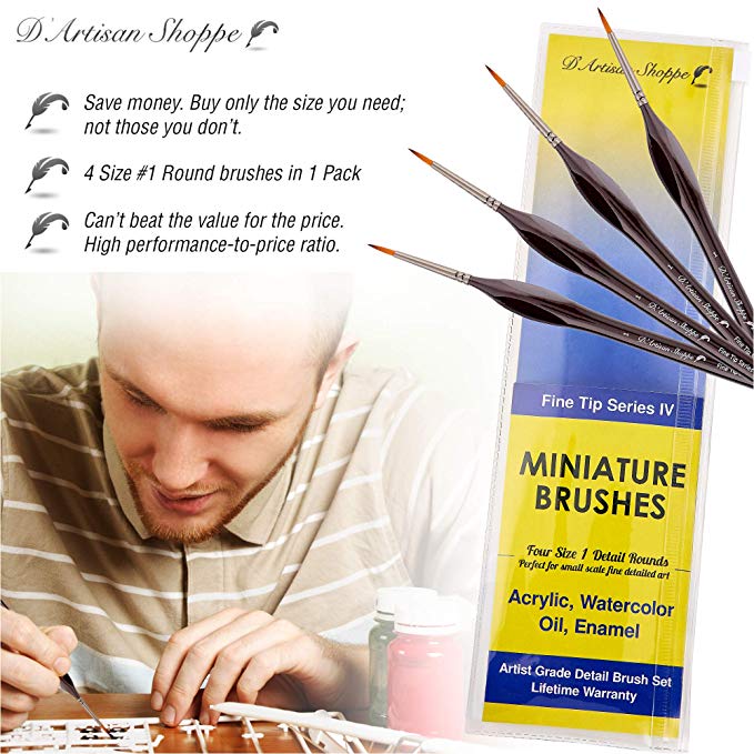 Fine Tip Round 1 Detail Art Paint Brushes - 4pcs/set