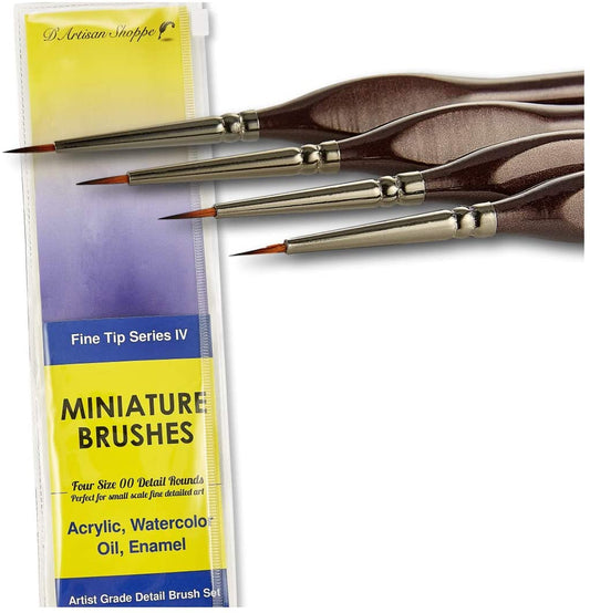 Fine Tip Round 00 (#2/0) Miniature Paint Brushes - 4pcs/set
