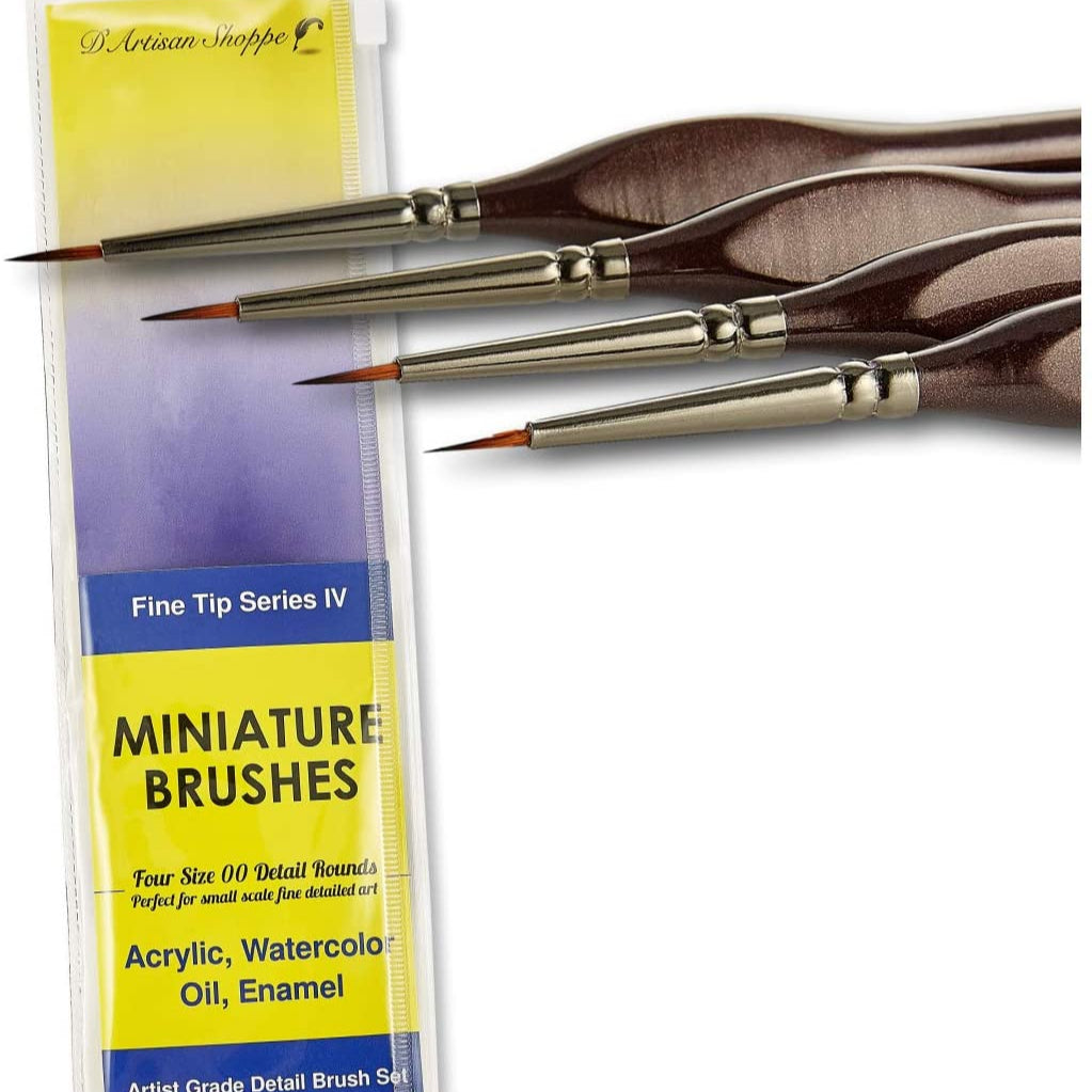 Fine Tip Round 00 (#2/0) Miniature Paint Brushes - 4pcs/set