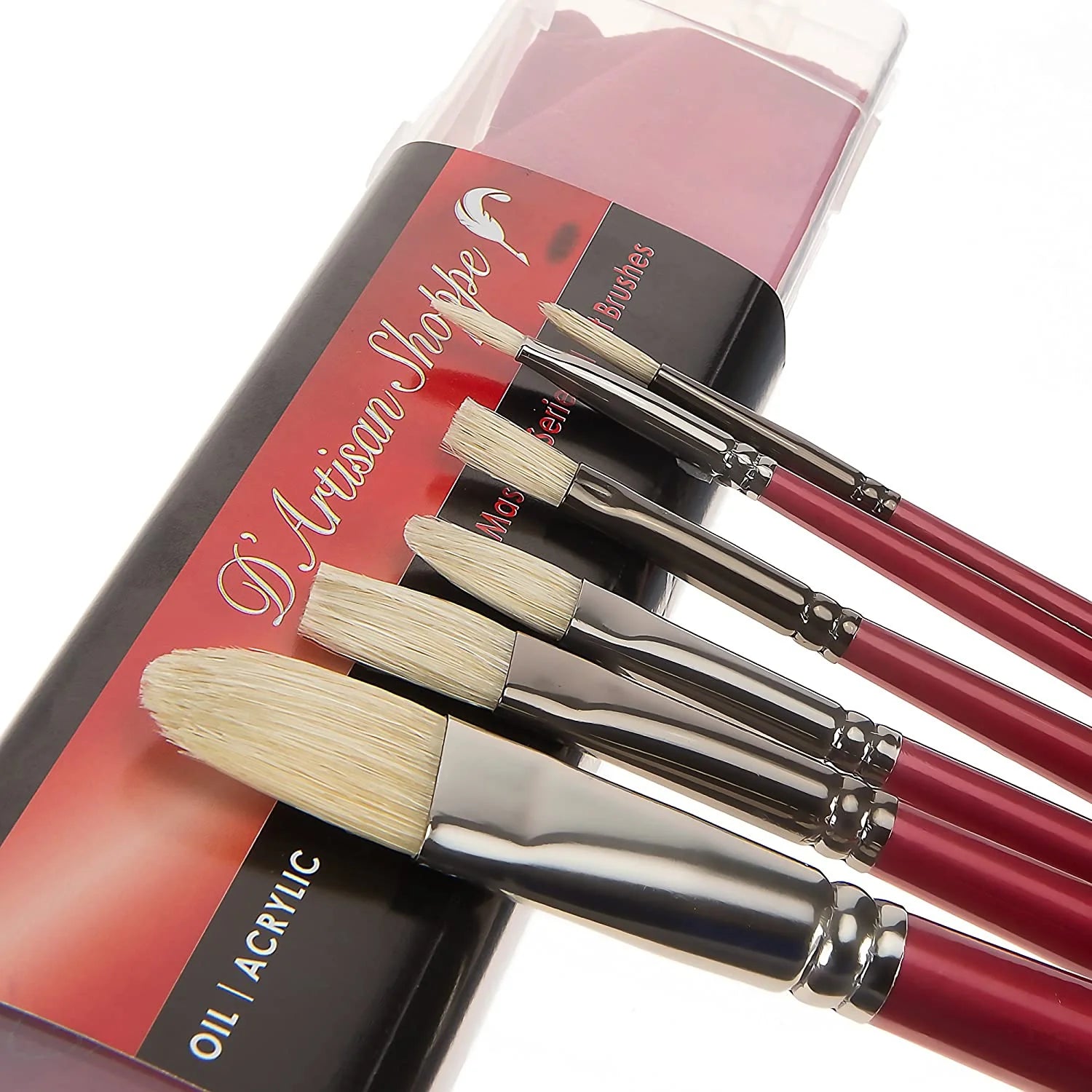 Set of Masters Series VI brushes with red handles and silver ferrules, displayed against a white background.