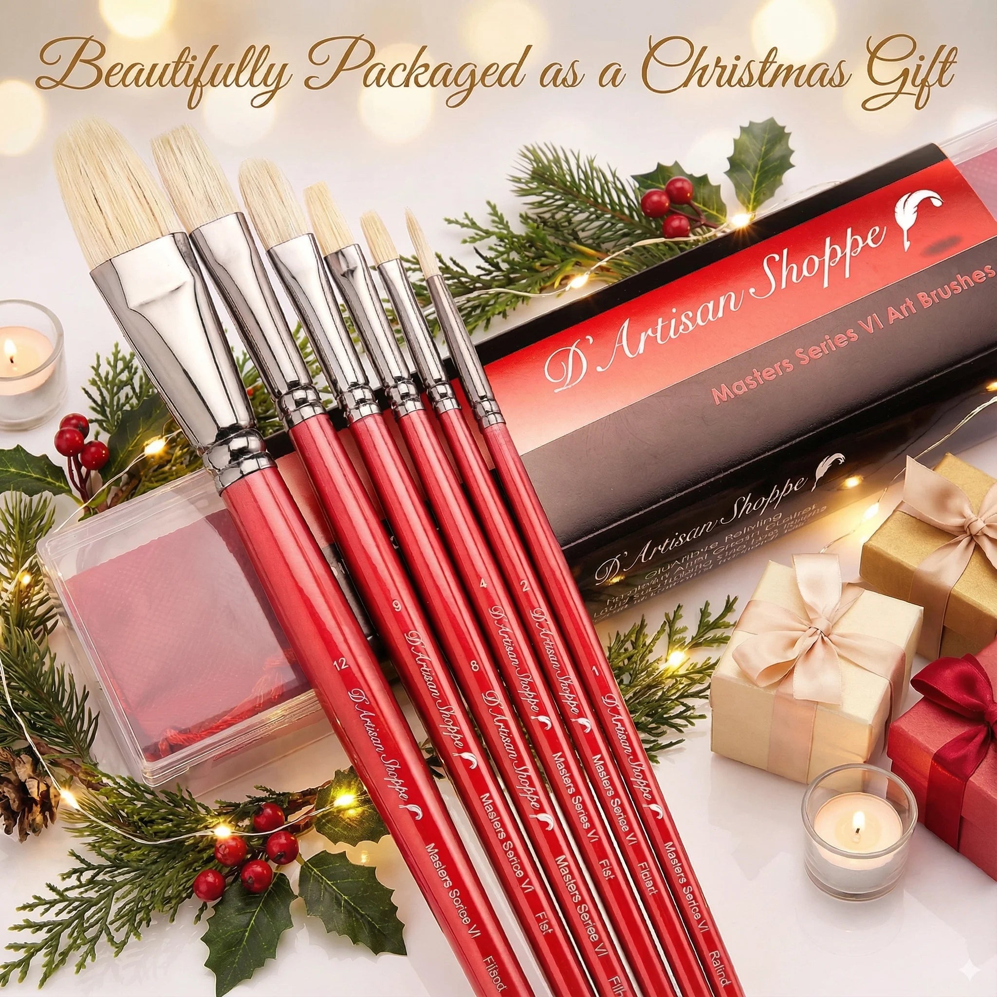 D'Artisan Shoppe's Masters Series VI with box, surrounded by Christmas decorations.