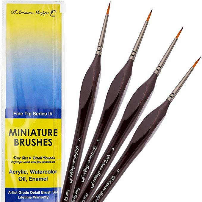 Fine Tip Round 0 Detail Art Paint Brushes - 4pcs/set