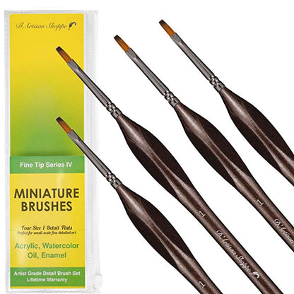 Fine Tip Flat 1 Detail Art Paint Brushes - 4pcs/set