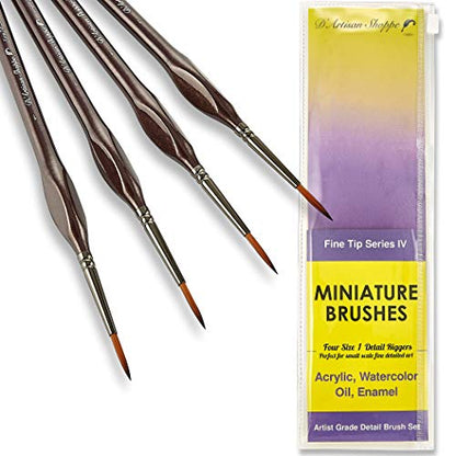 Fine Tip Round 000 (#3/0) Detail Art Paint Brushes - 4pcs/set