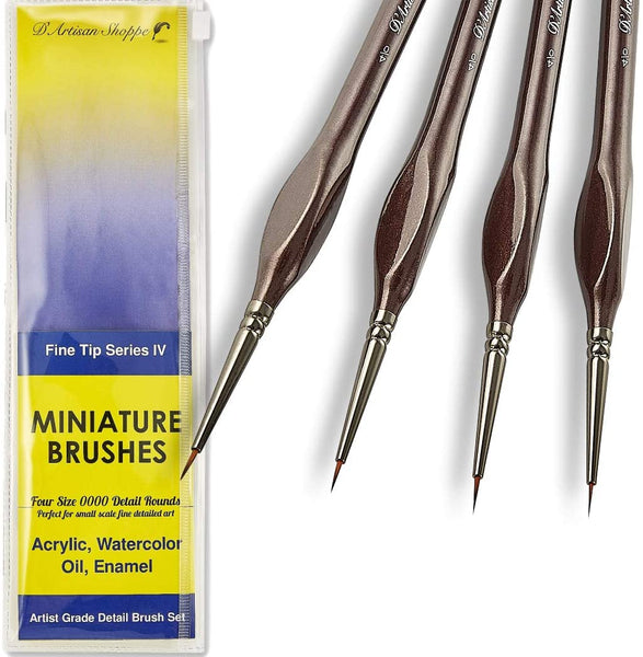 Fine Tip Round 0000 (#4/0) Detail Art Paint Brushes - 4pcs/set – D