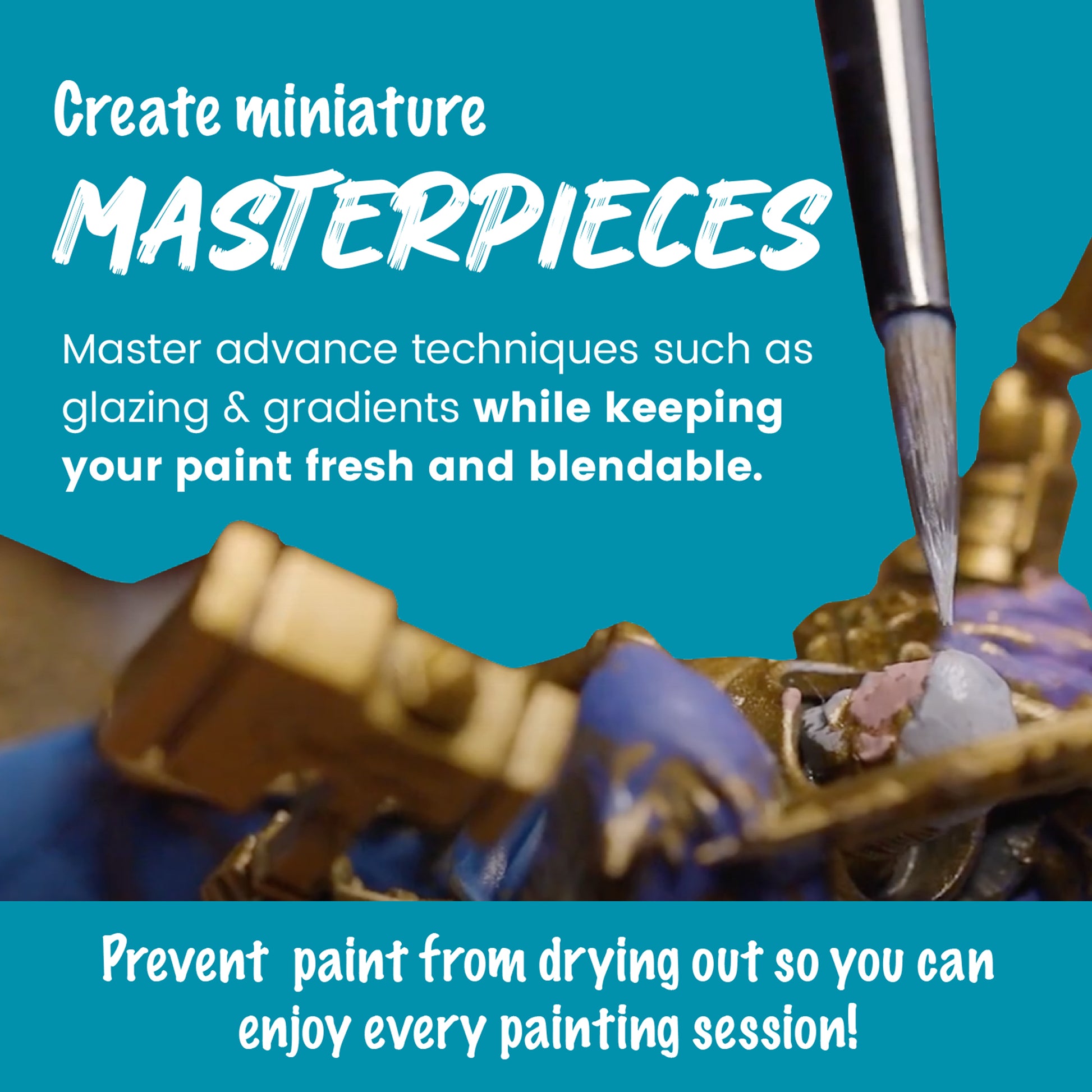 Miniature artist use WetNDri wet palette to keep paint from drying out and extend painting session.